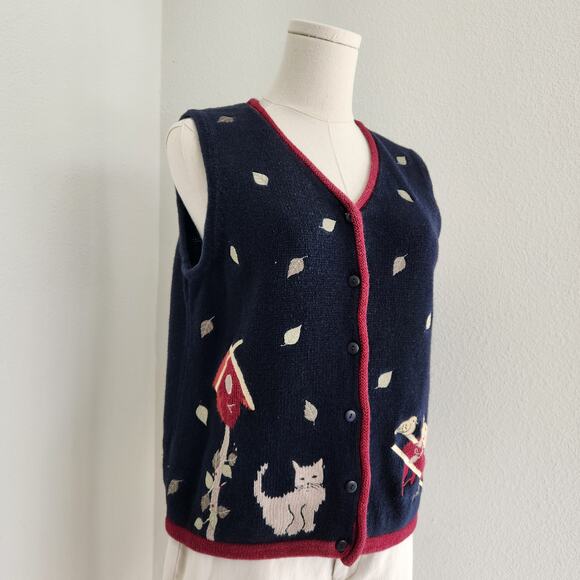 Vintage Y2K Christopher & Banks Navy Blue Fall Knit Sleeveless Sweater Vest S - Picture 2 of 10